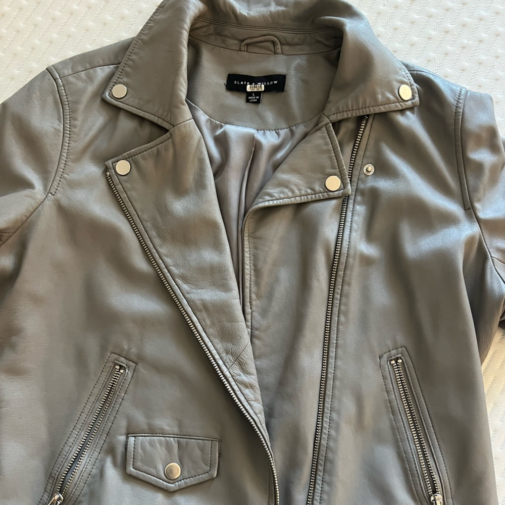 Slate & Willow Grey Leather Moto Jacket - Picture 4 of 7